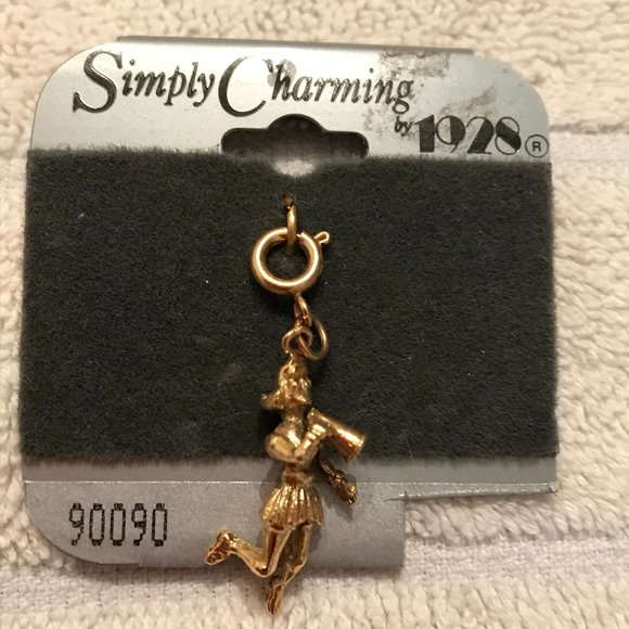 Vtg Simply Charming1928 Goldtone Cheerleader Charm - Picture 1 of 3